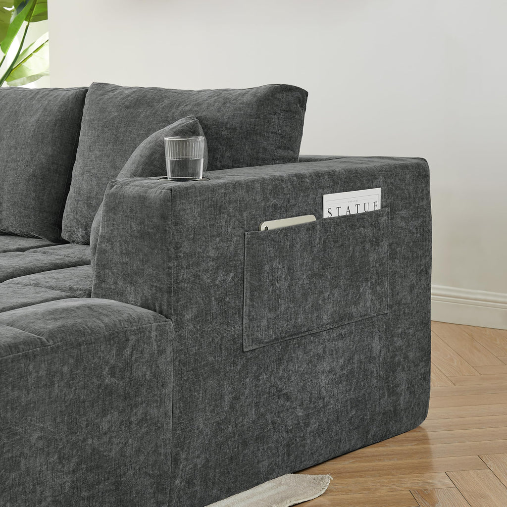132" U-Shaped Sectional Couch Chenille Cloud Modular Sectional Sofa