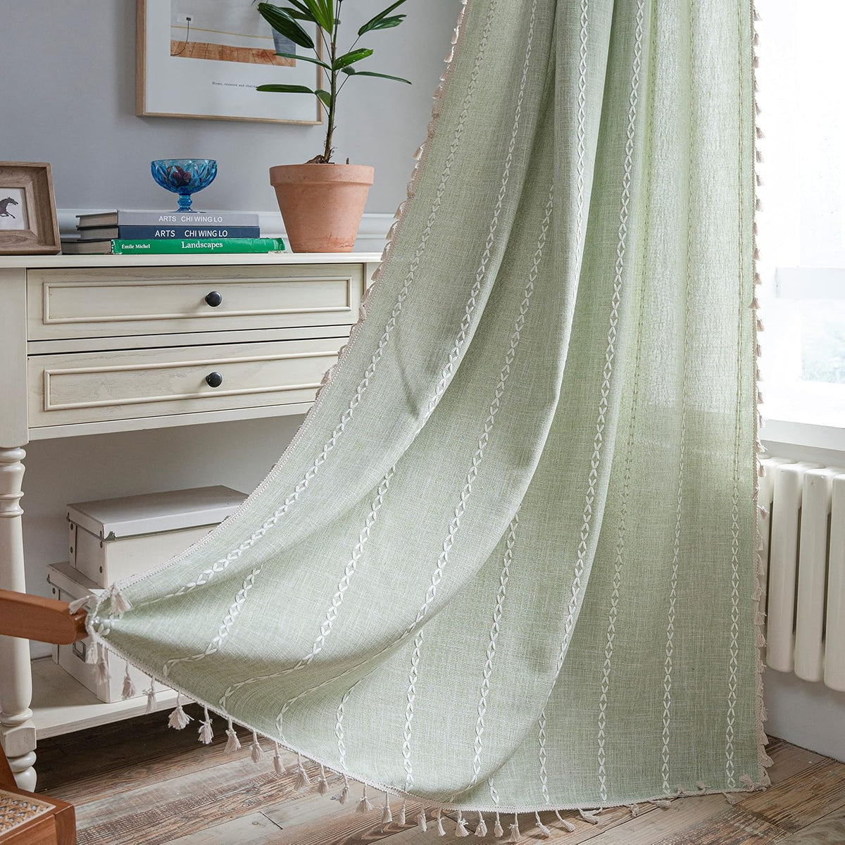Boho Tassel Rod-Pocket Curtain Panel