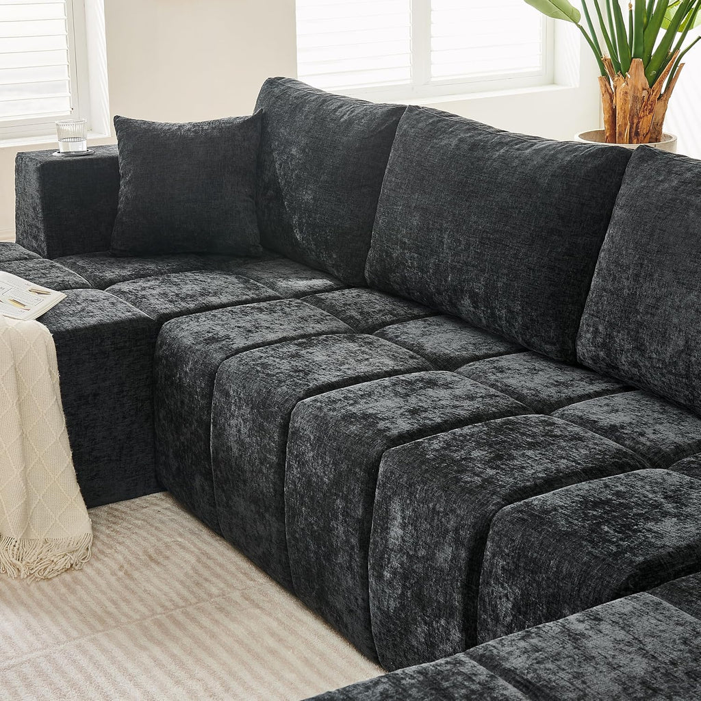 132" U-Shaped Sectional Couch Chenille Cloud Modular Sectional Sofa