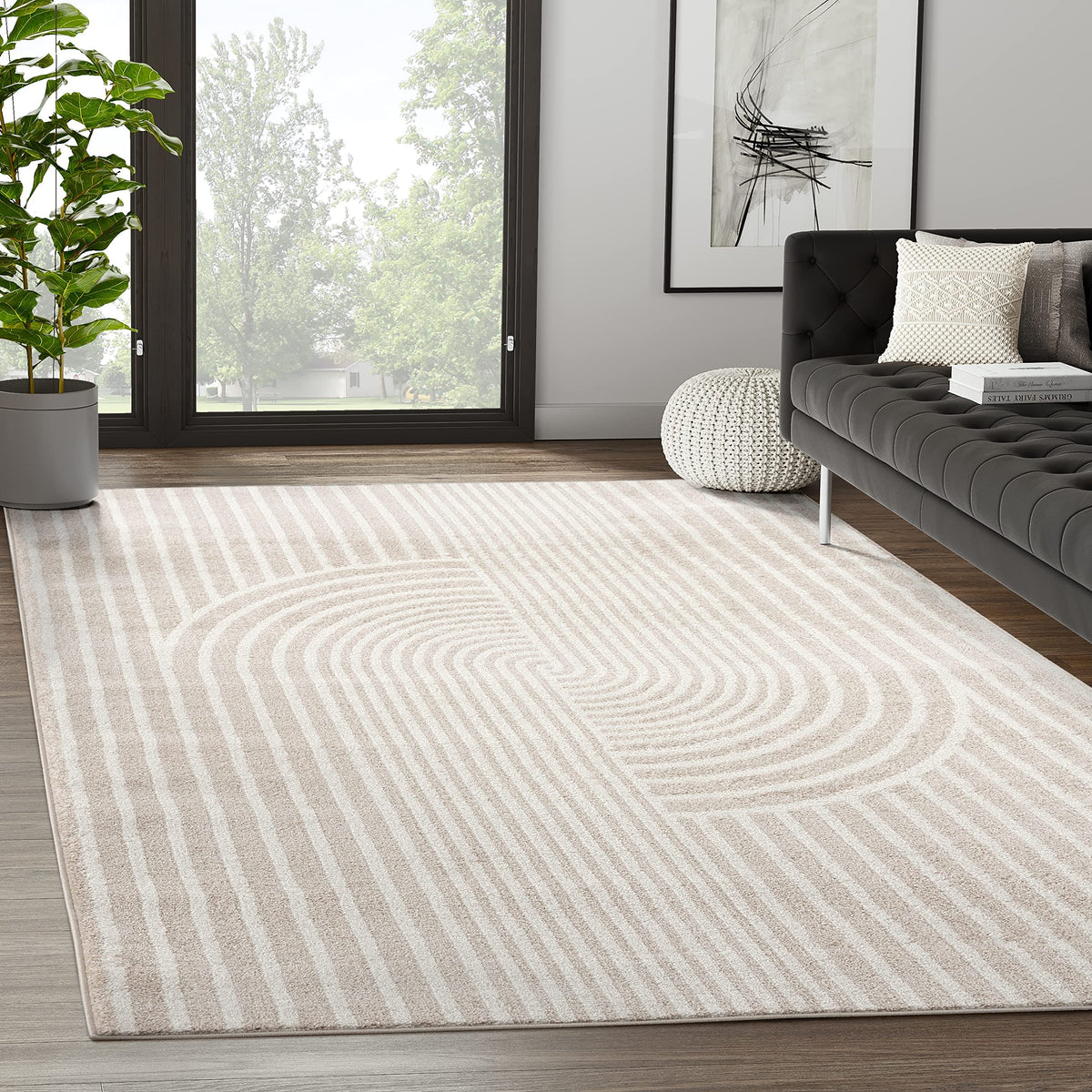 Abani Nuevo Collection Area Rug - Mid-Century Black & Ivory Arch Knot Design - 5' x