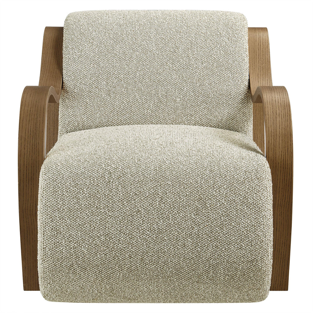 Modway Atrium Boucle Upholstered Lounge Chair in Cream with Sculptural Bentwood