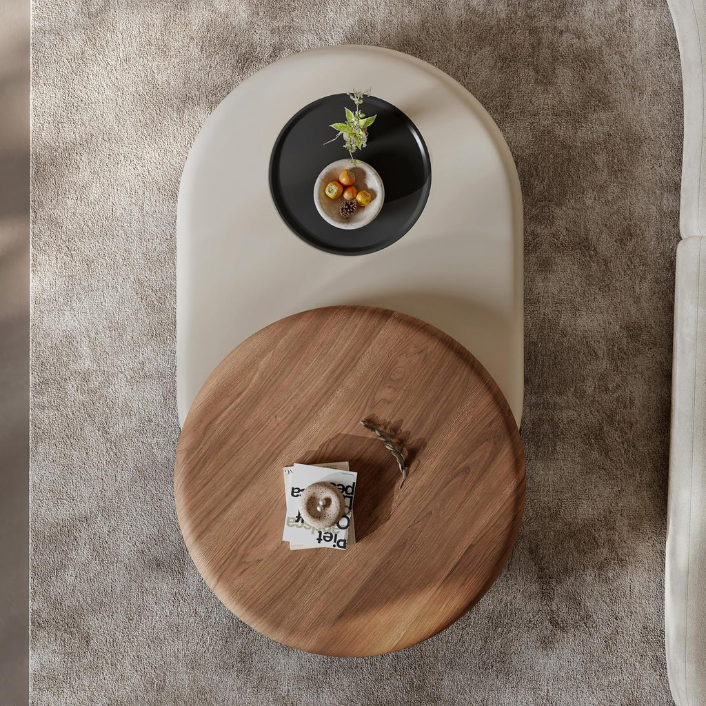 3‑Color Modern Coffee Table for Living Room, Rotating Walnut Veneer Tray