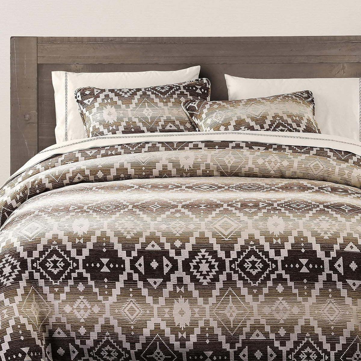 Paseo Road Chalet Aztec 3 Piece King Cream Brown Chenille Comforter Set