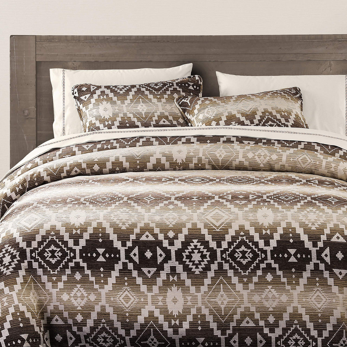 Paseo Road Chalet Aztec 3 Piece King Cream Brown Chenille Comforter Set