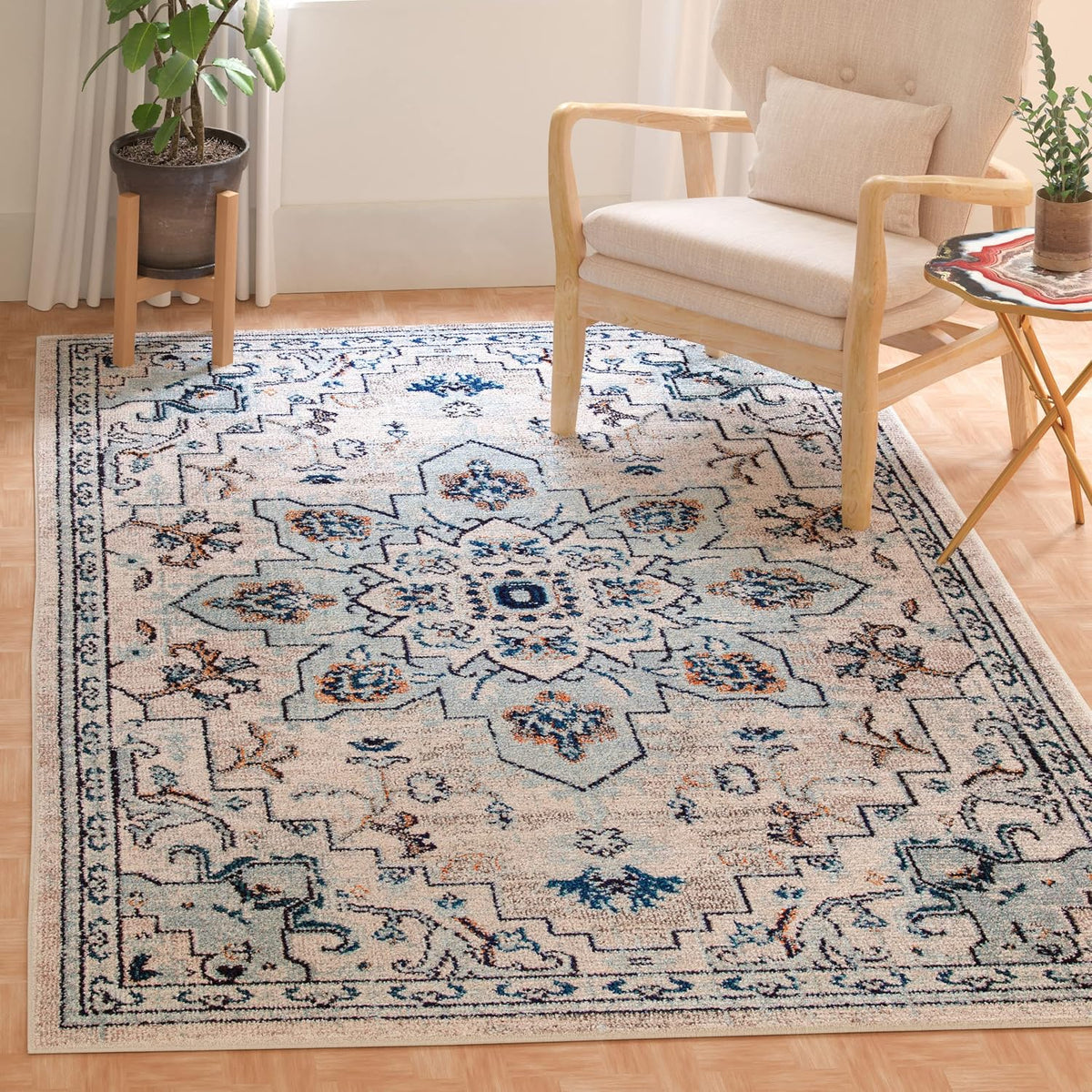 SAFAVIEH Madison Area Rug 8'x10', Traditional Ivory & Light Blue MAD473D