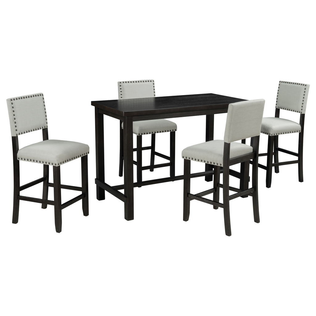 Espresso & Beige Counter-Height Dining Set