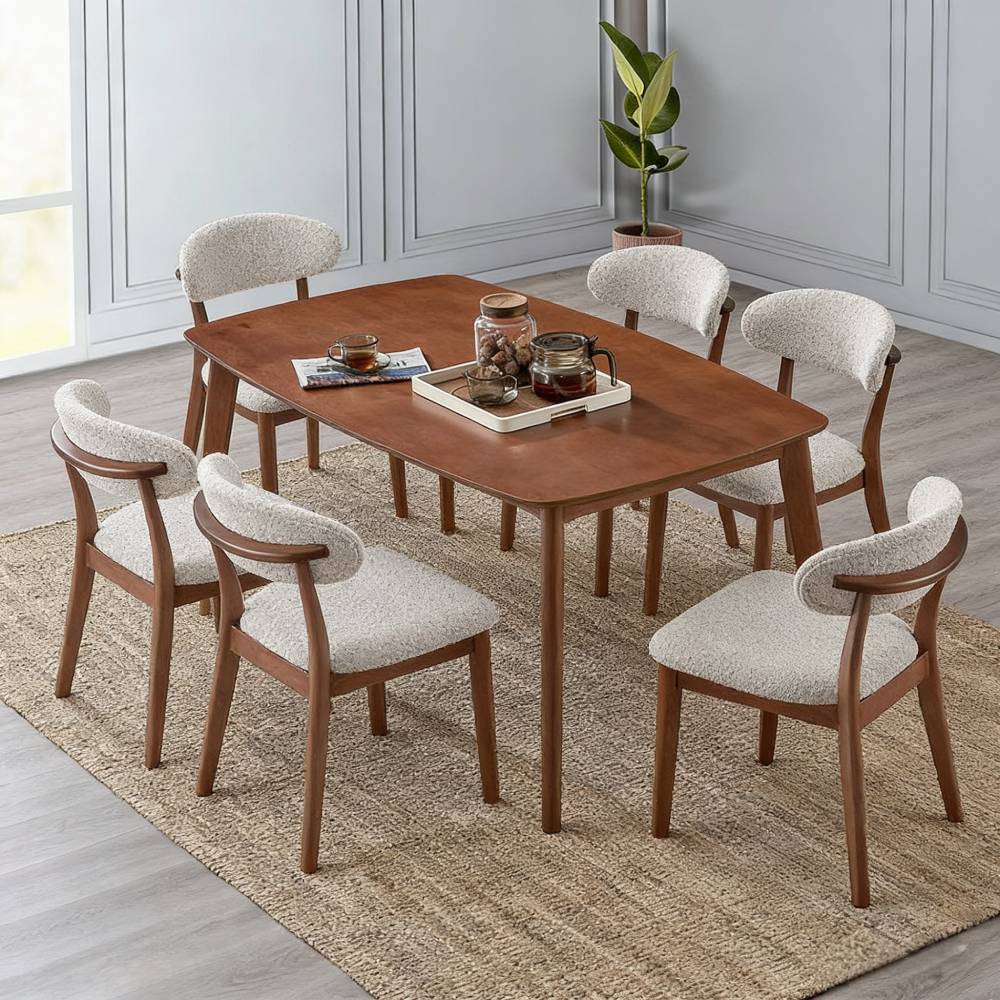 Scandinavian Dining Set with Upholstered Chairs