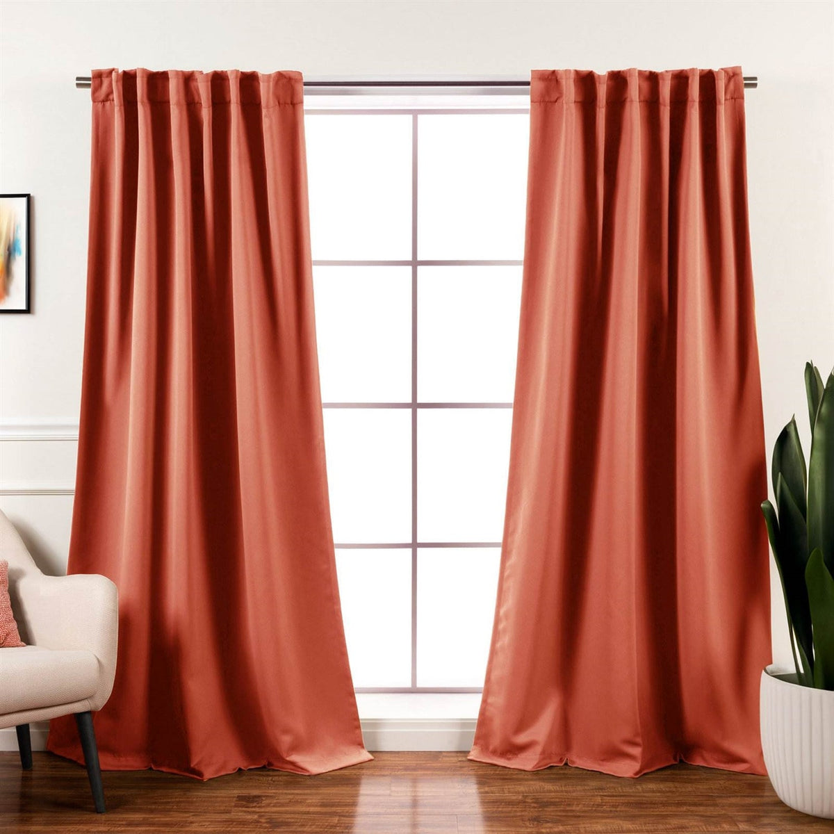 Orange Apricot Thermal Blackout Curtains, Set of Two