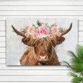 Highland Cow Floral Wreath Canvas Wall Art