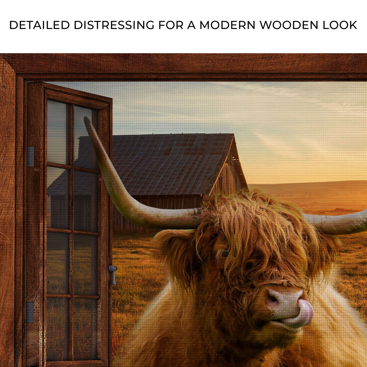 Highland Cow Window View Canvas Wall Art