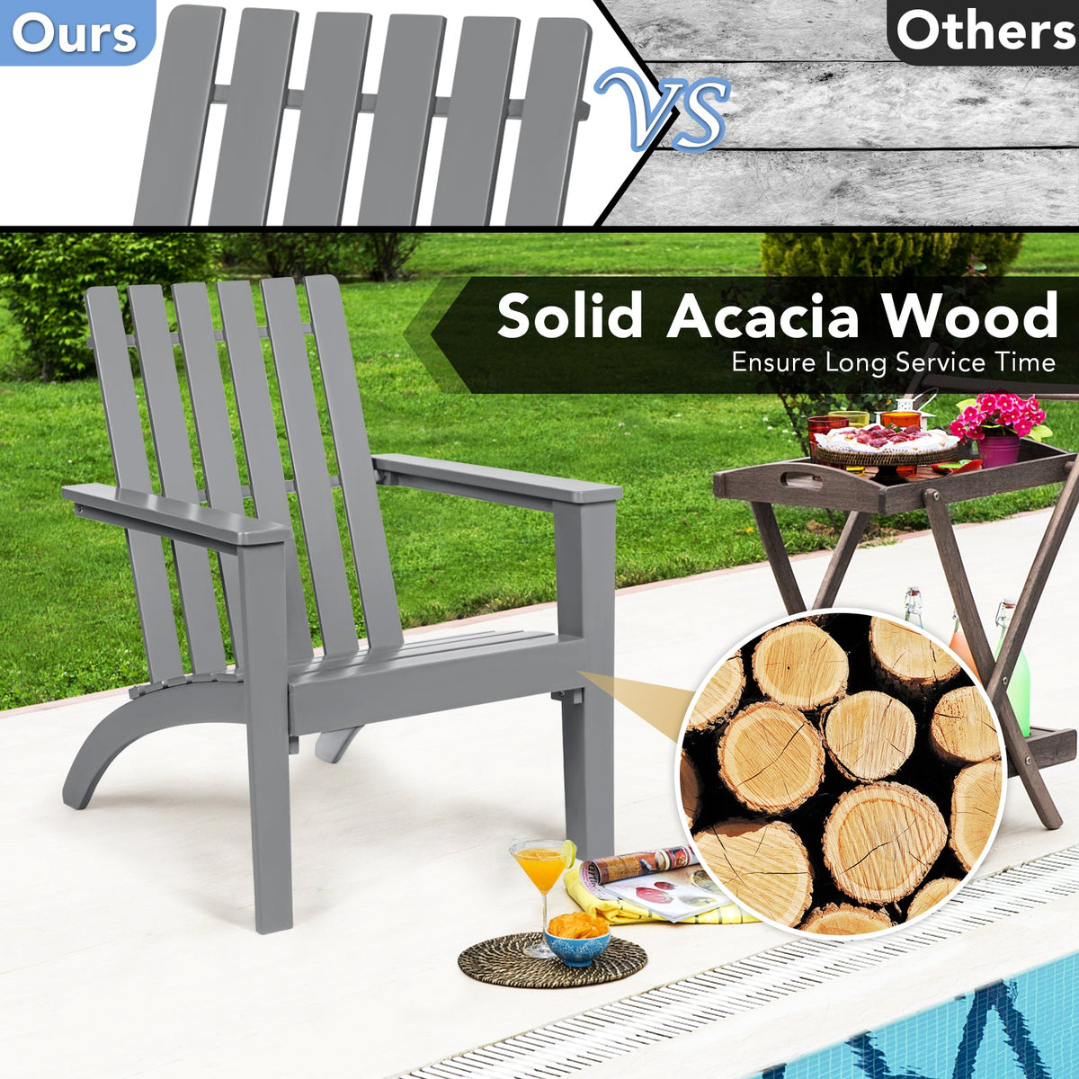 Acacia Wood Adirondack Lounge Chair