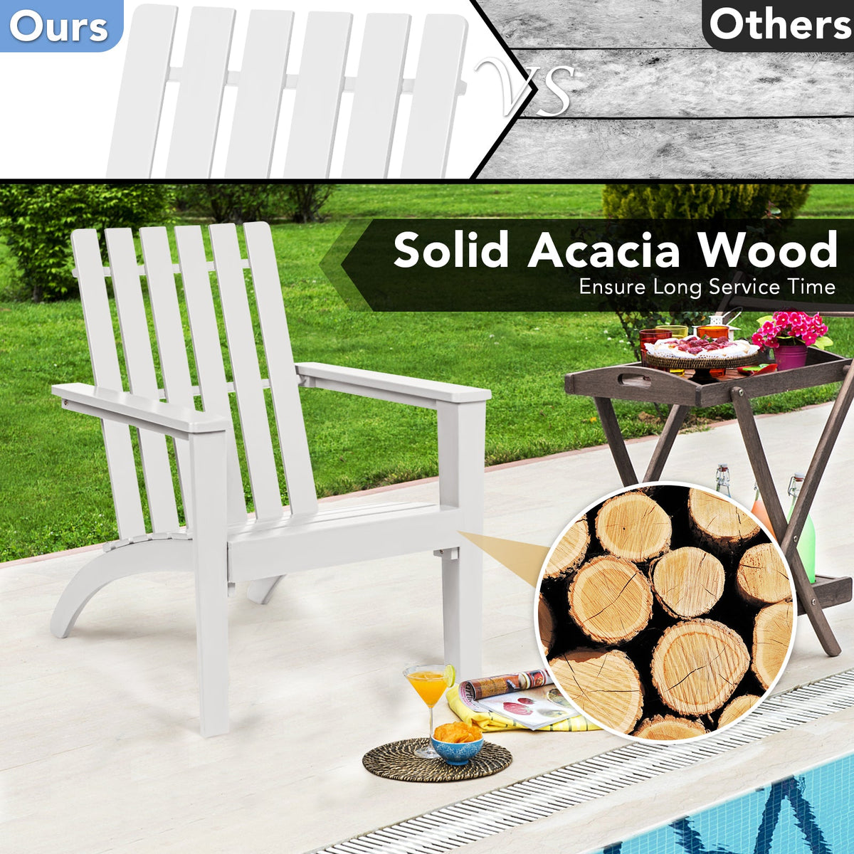 Acacia Wood Adirondack Lounge Chair