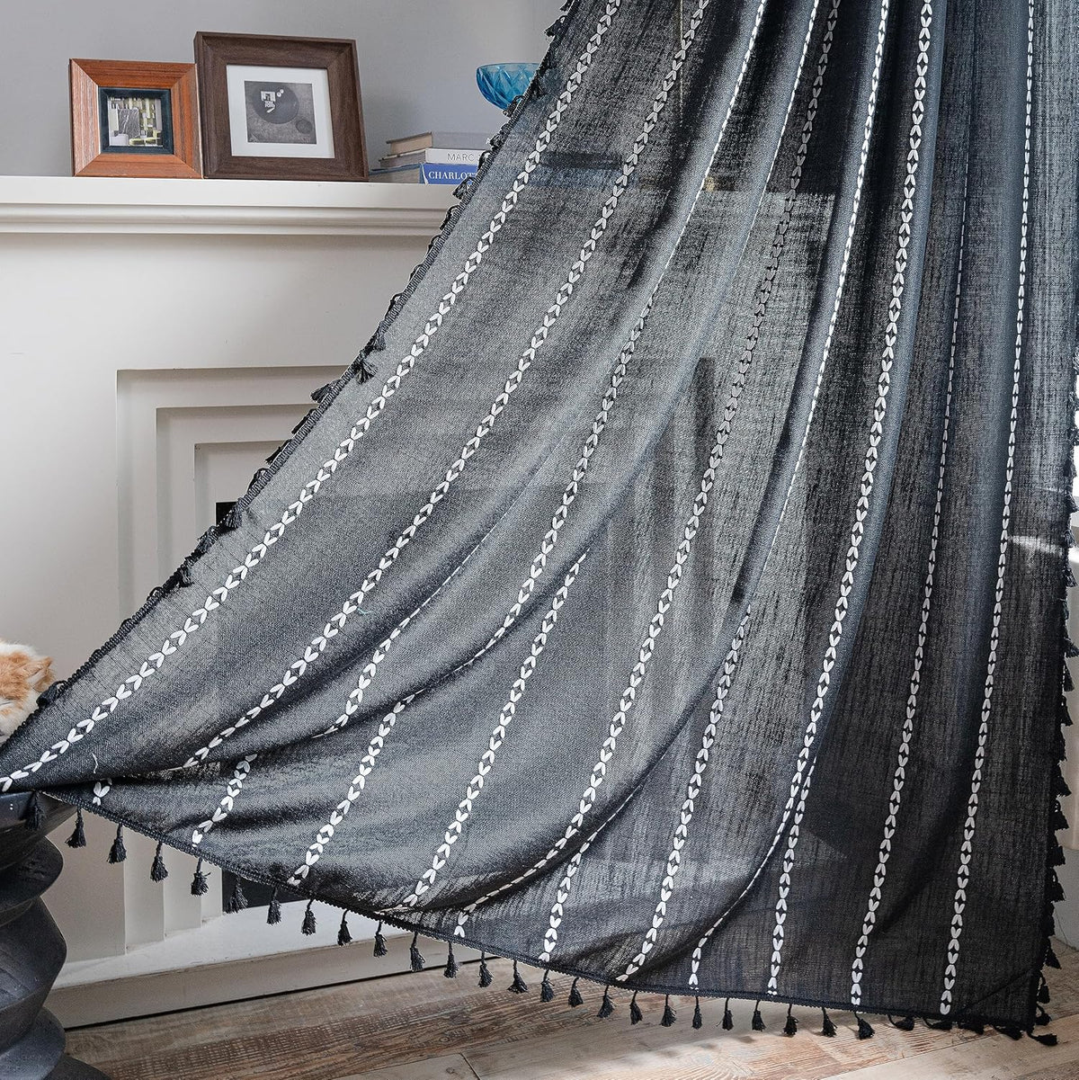 Boho Tassel Rod-Pocket Curtain Panel