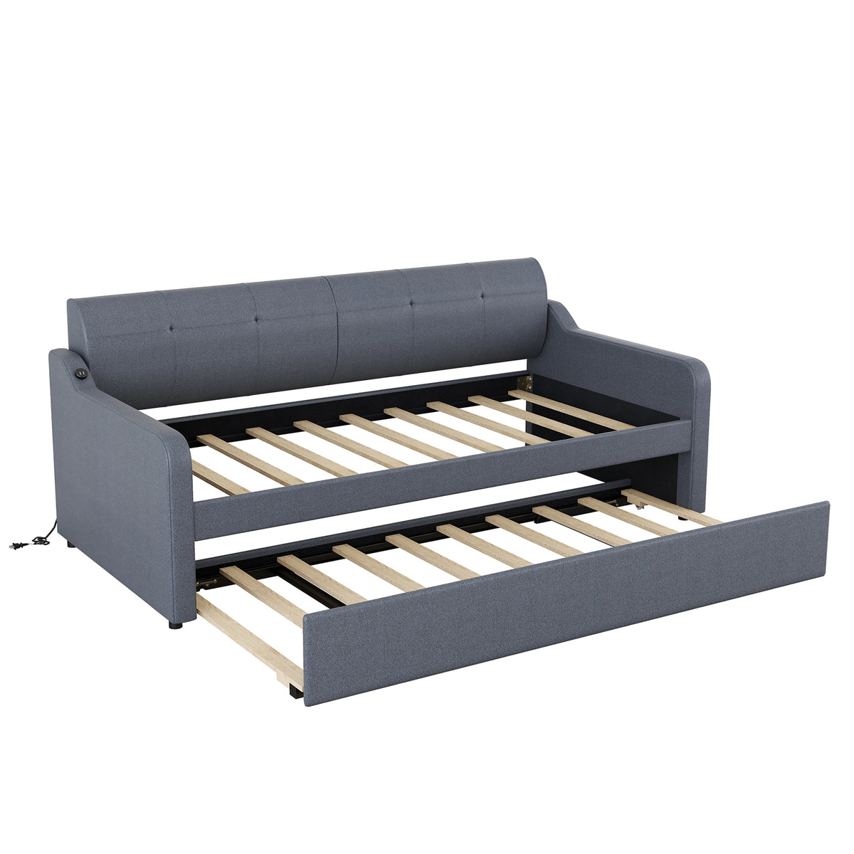 Twin Size Upholstery DayBed with Trundle and USB Charging Design Trundle can be