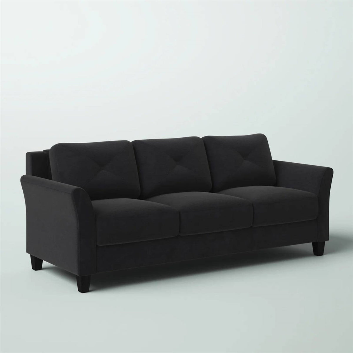 Modern 3-Seater Black Microfiber Upholstered Sofa