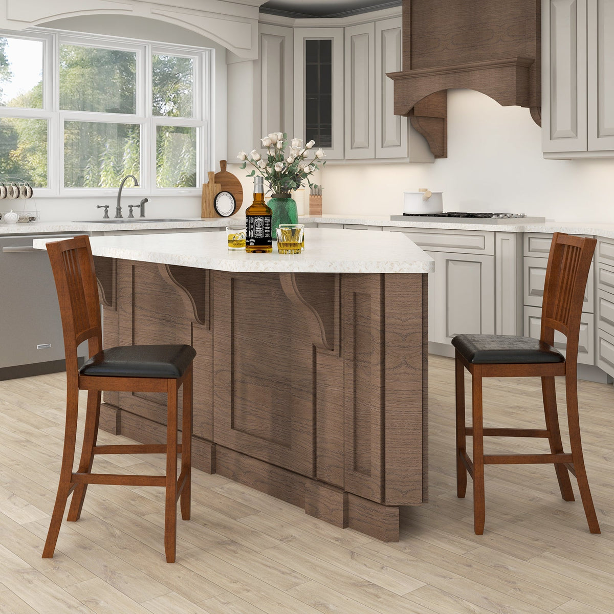 Walnut Counter-Height Bar Stools, Set of 2