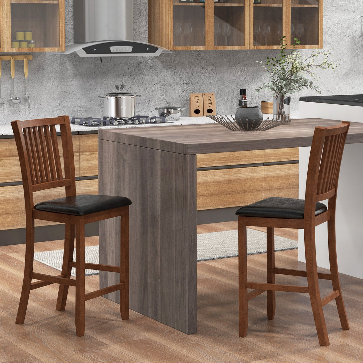 Walnut Counter-Height Bar Stools, Set of 2