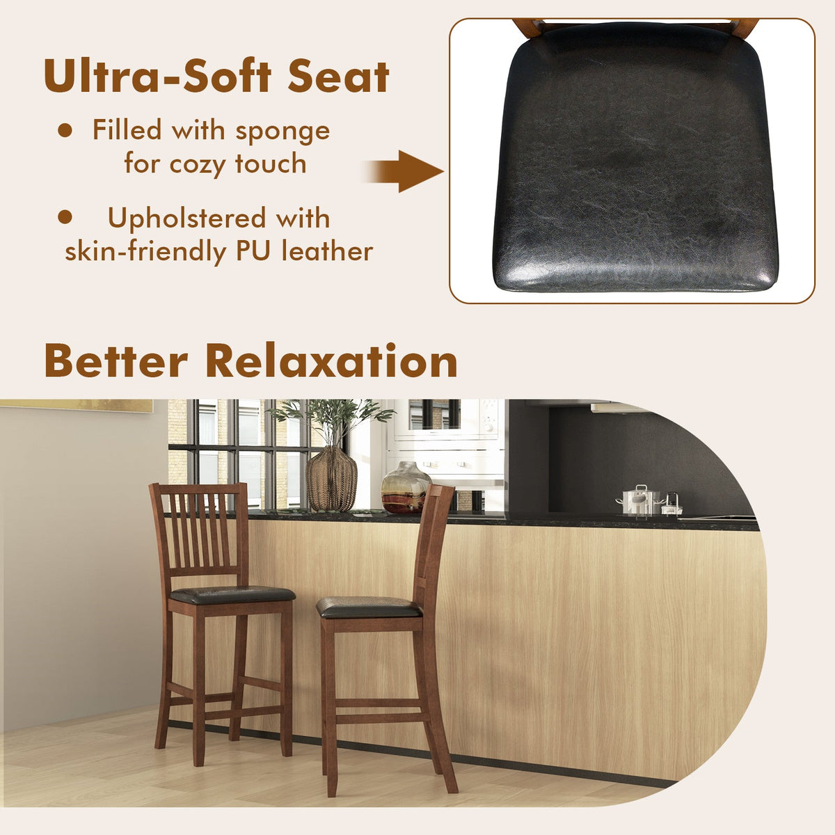 Walnut Counter-Height Bar Stools, Set of 2