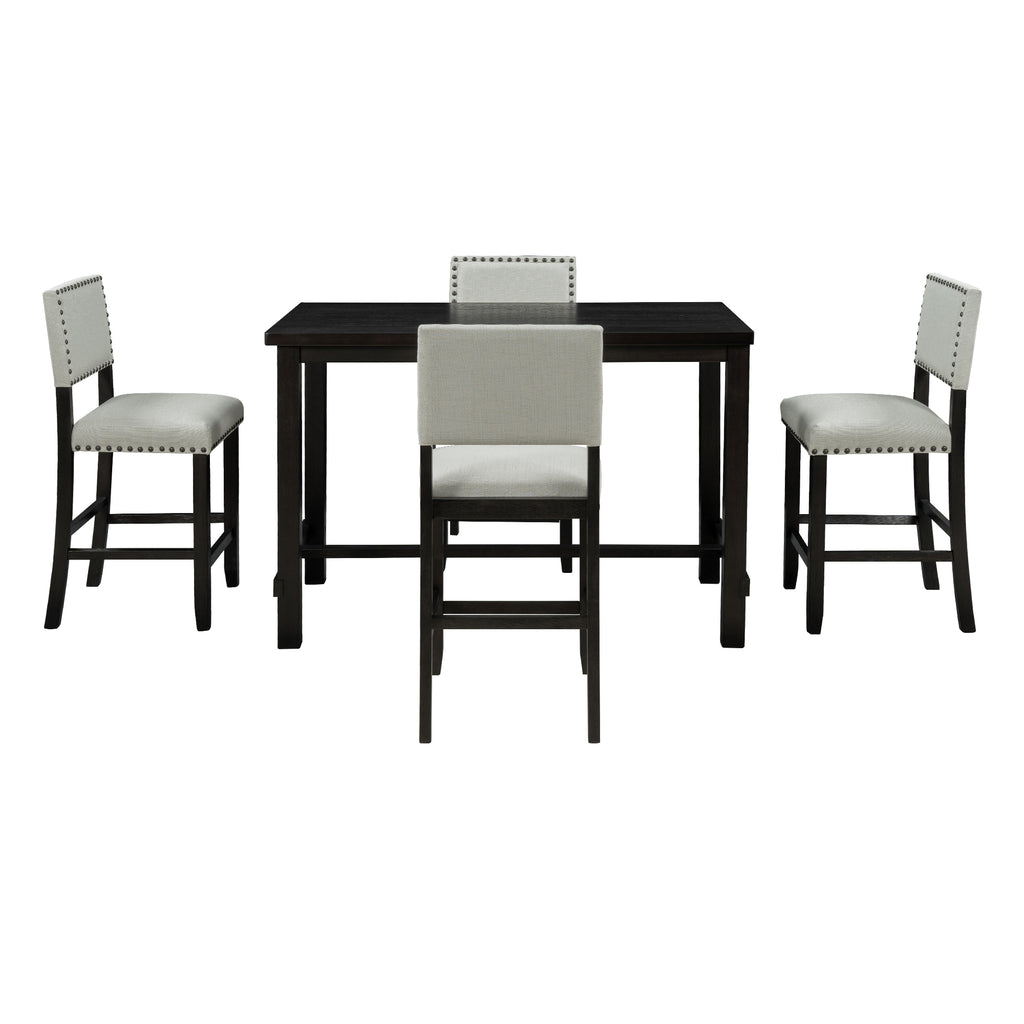 Espresso & Beige Counter-Height Dining Set