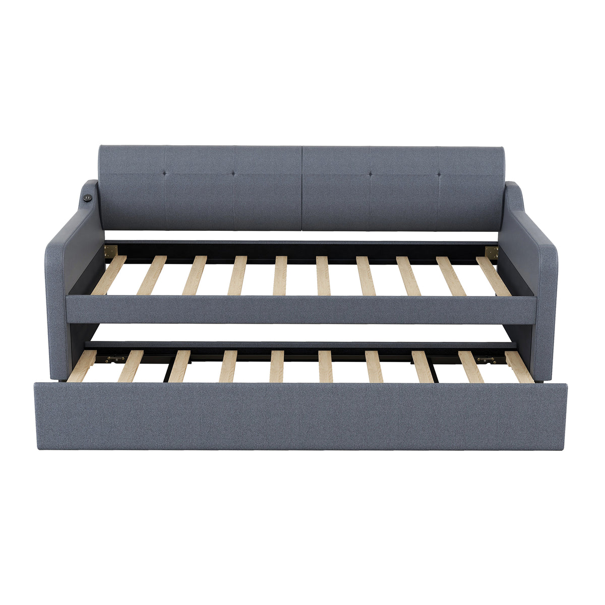 Twin Size Upholstery DayBed with Trundle and USB Charging Design Trundle can be