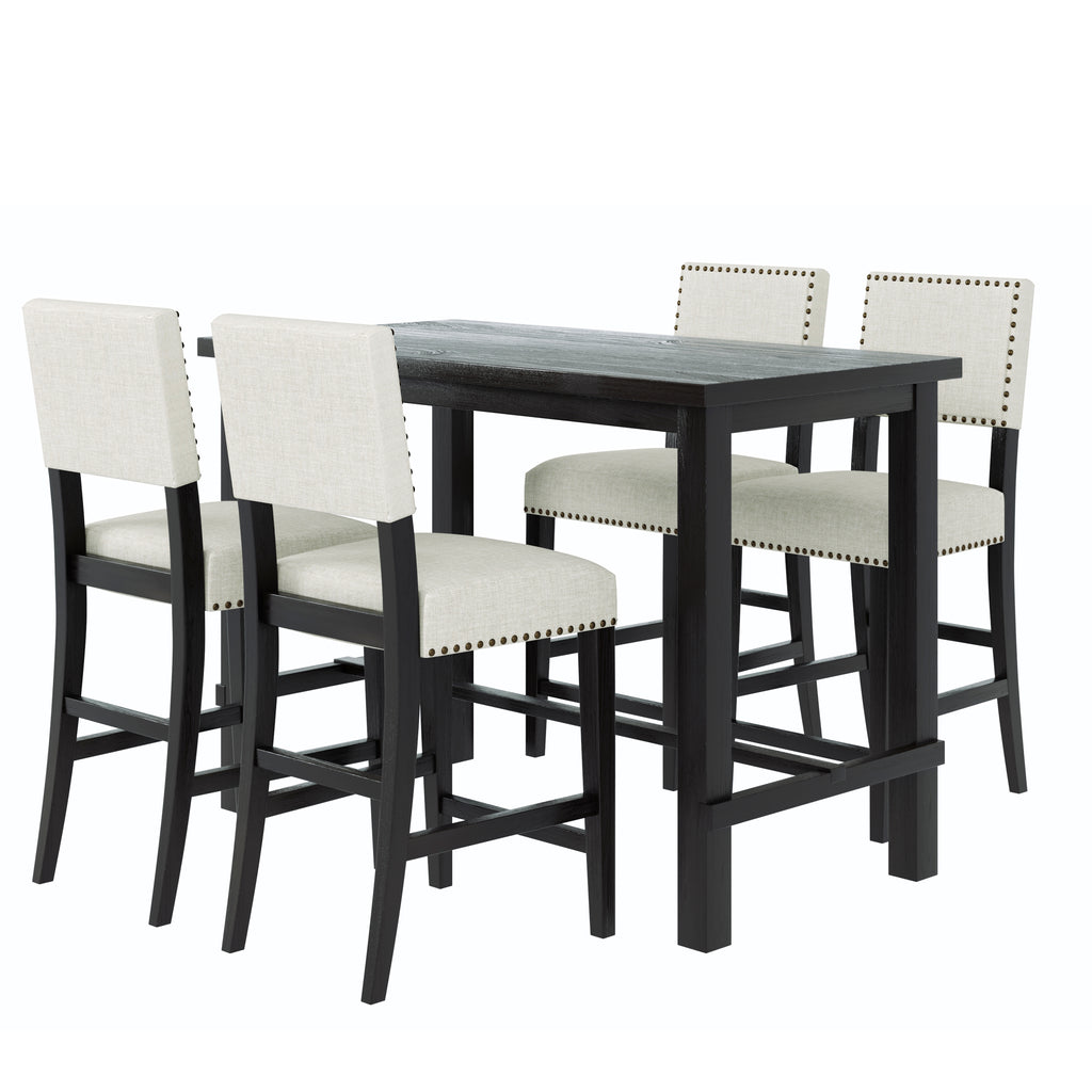 Espresso & Beige Counter-Height Dining Set