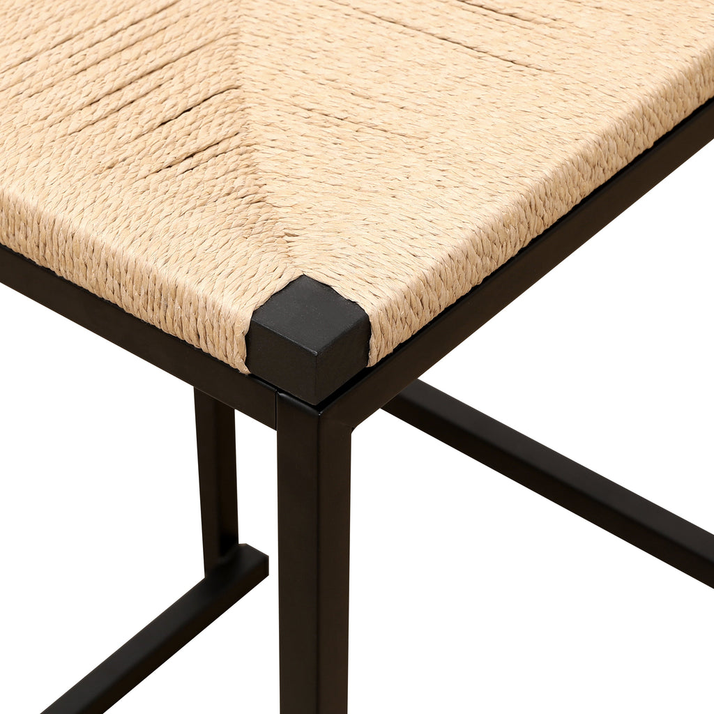 Set of 2 Bar Stools with Back Paper Rope Woven Counter Height Dining Chairs for