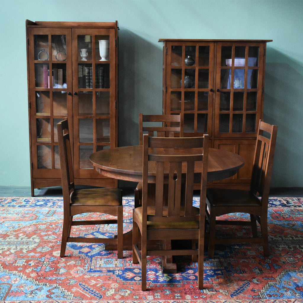 Mission Oak Round Dining Set with Six Chairs