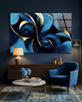 Sapphire Feather Spiral Gold Leaf Glass Wall Art