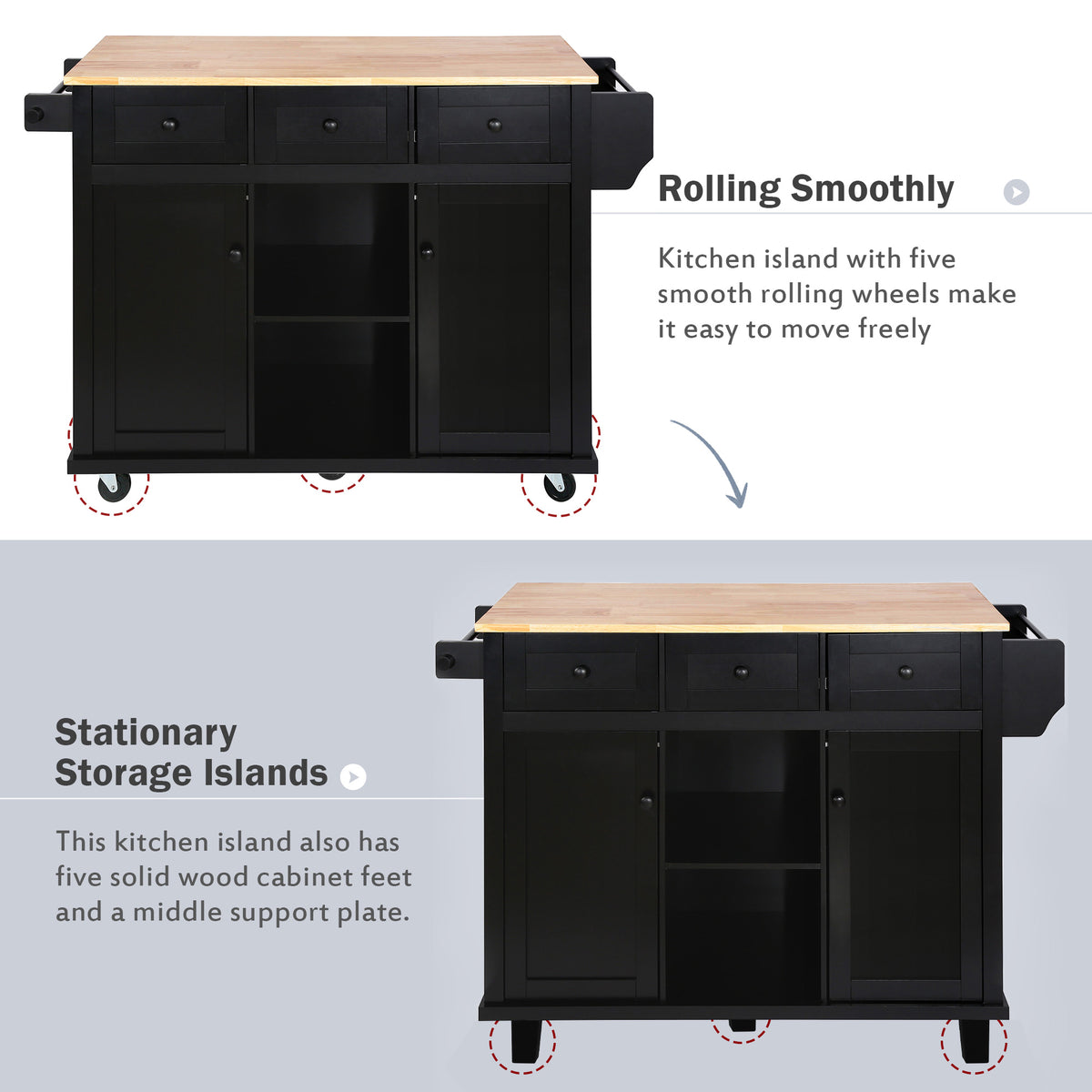 Kitchen trolley with rubber wood leaf countertop