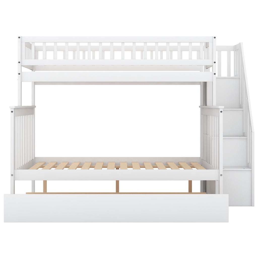 White Twin-over-Full Bunk Bed with Trundle