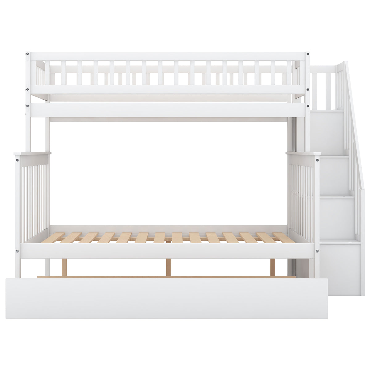 White Twin-over-Full Bunk Bed with Trundle