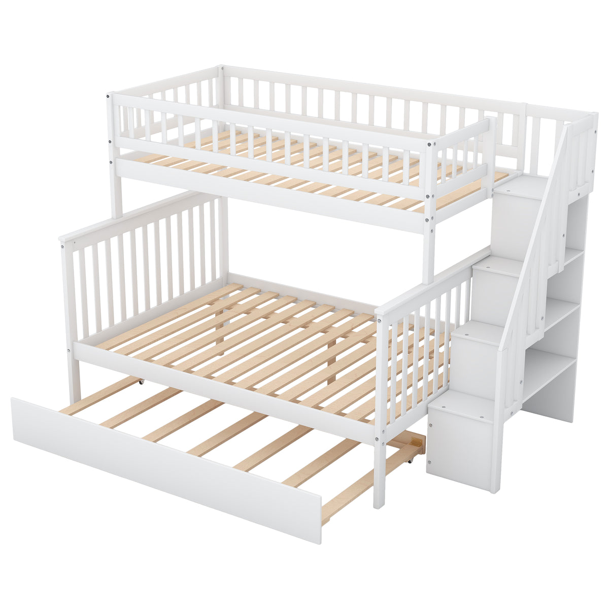 White Twin-over-Full Bunk Bed with Trundle
