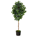 74-Inch Faux Ficus Tree in Black Planter