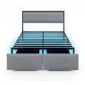 Full/Queen/Twin Size Bed Frame with LED Lights Drawer and Metal Slats-Full Size