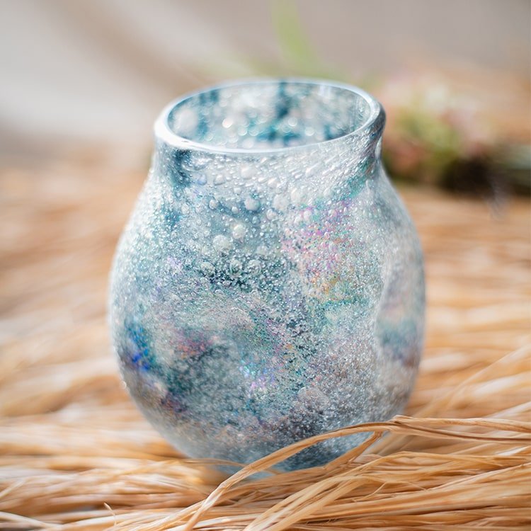 Blue Bubble Hand-Blown Glass Vase