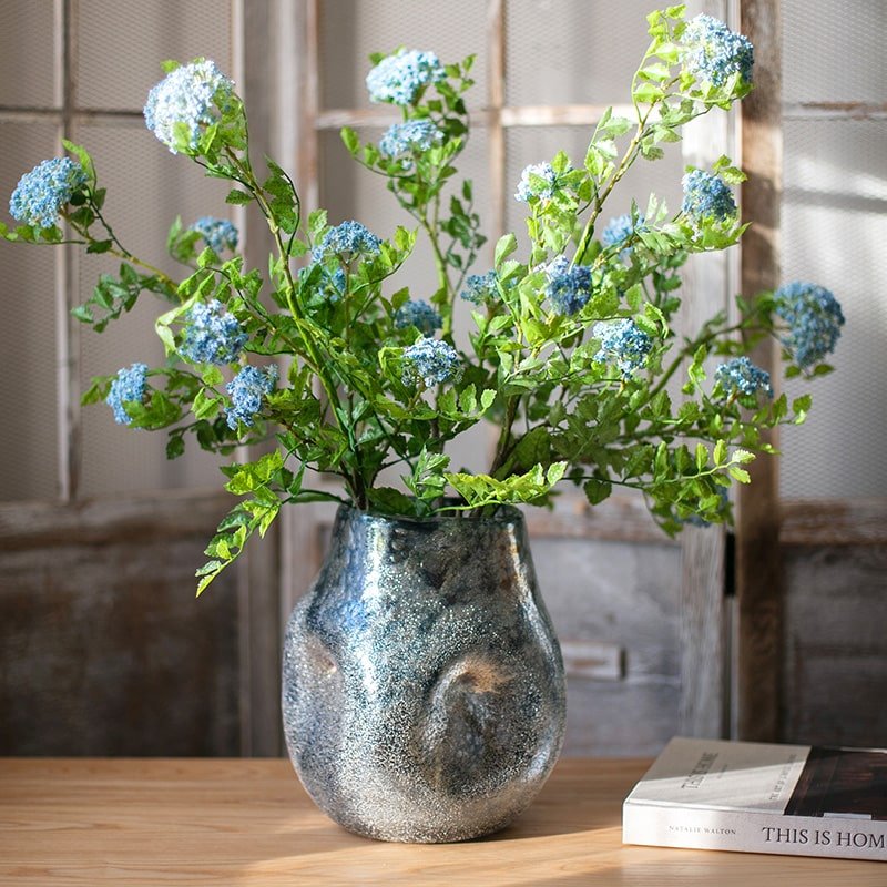 Blue Bubble Hand-Blown Glass Vase