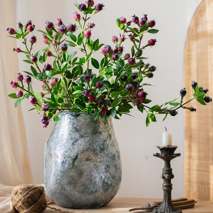Blue Bubble Hand-Blown Glass Vase
