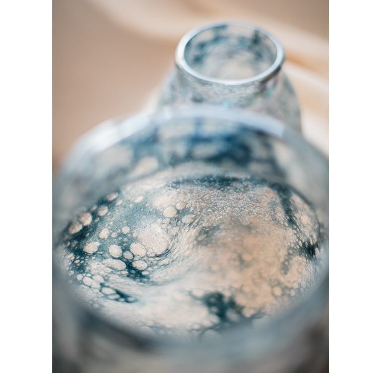 Blue Bubble Hand-Blown Glass Vase