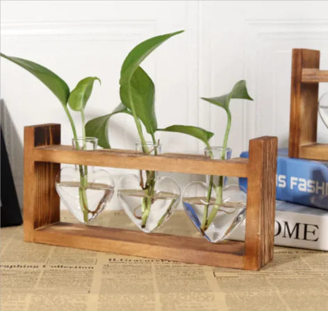 Heart-Shaped Glass Vase with Wood Stand