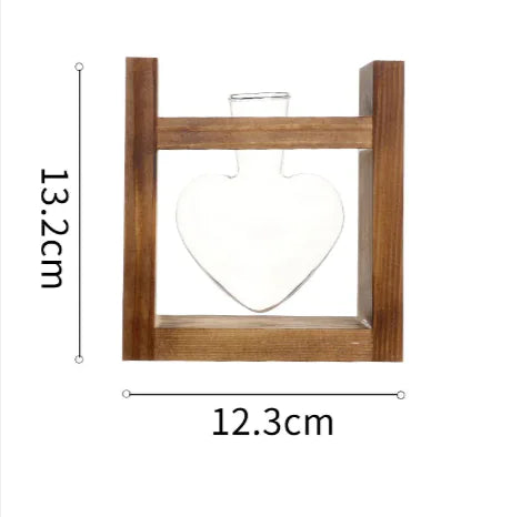 Heart-Shaped Glass Vase with Wood Stand