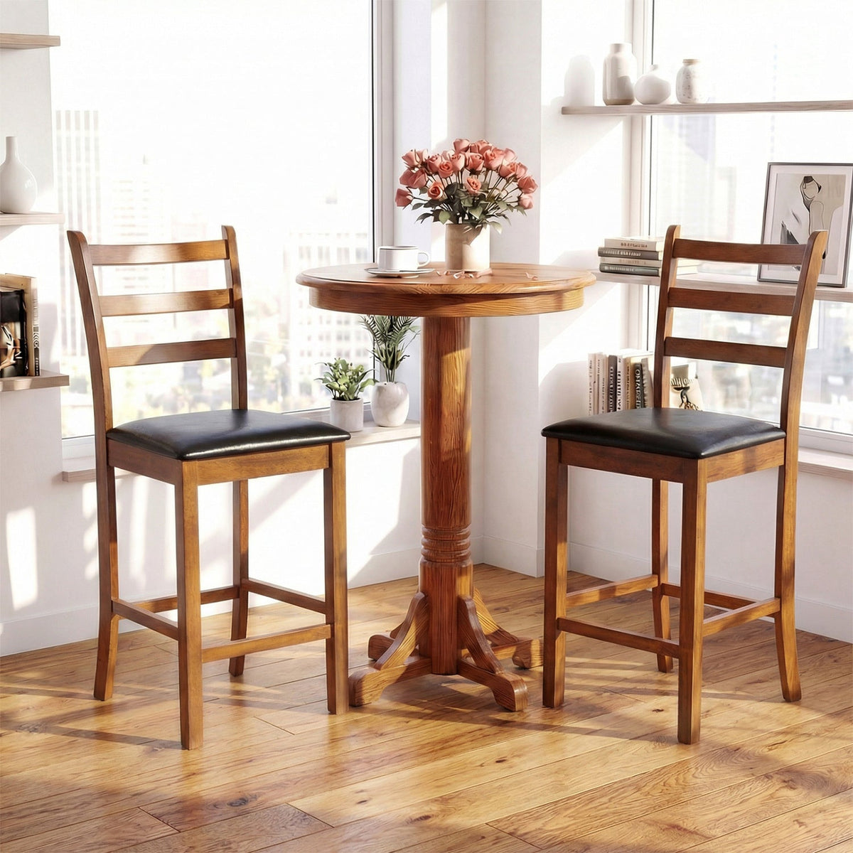 Rubber Wood Ladder Back Bar Stools Set of 2 24inch Counter Height Kitchen Island