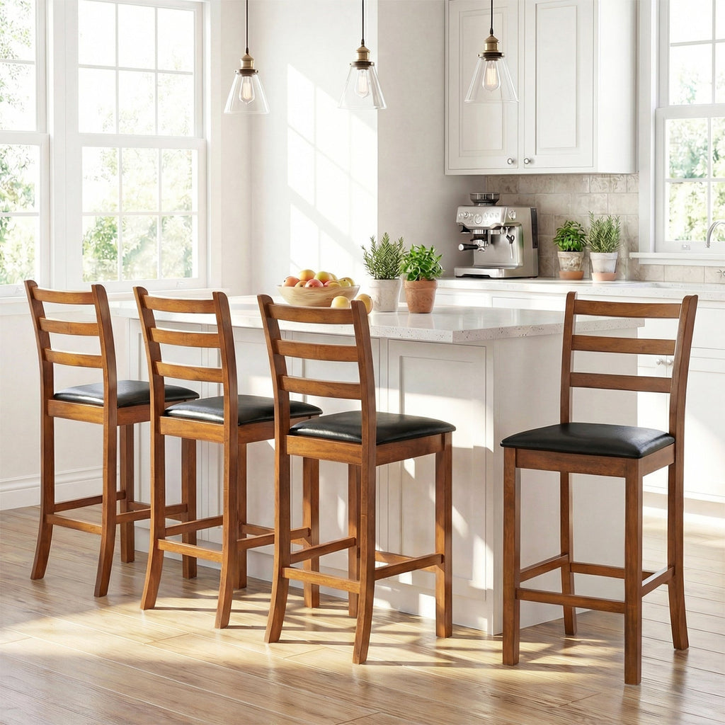 Rubber Wood Ladder Back Bar Stools Set of 2 24inch Counter Height Kitchen Island