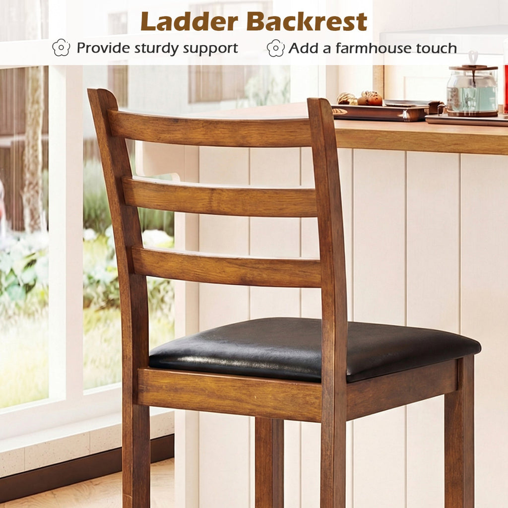 Rubber Wood Ladder Back Bar Stools Set of 2 24inch Counter Height Kitchen Island