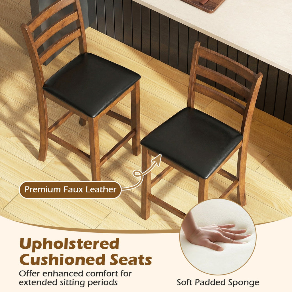 Rubber Wood Ladder Back Bar Stools Set of 2 24inch Counter Height Kitchen Island
