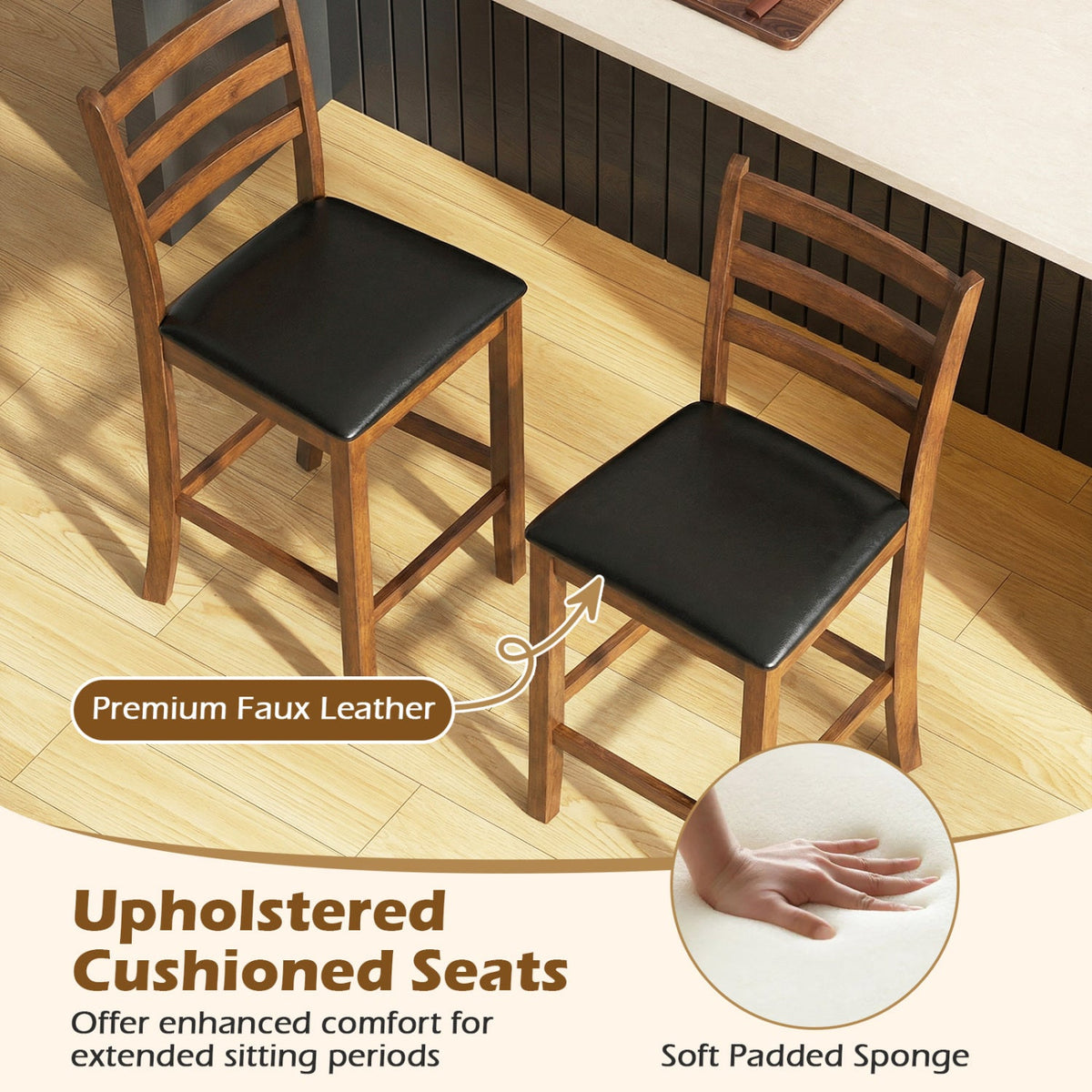 Rubber Wood Ladder Back Bar Stools Set of 2 24inch Counter Height Kitchen Island