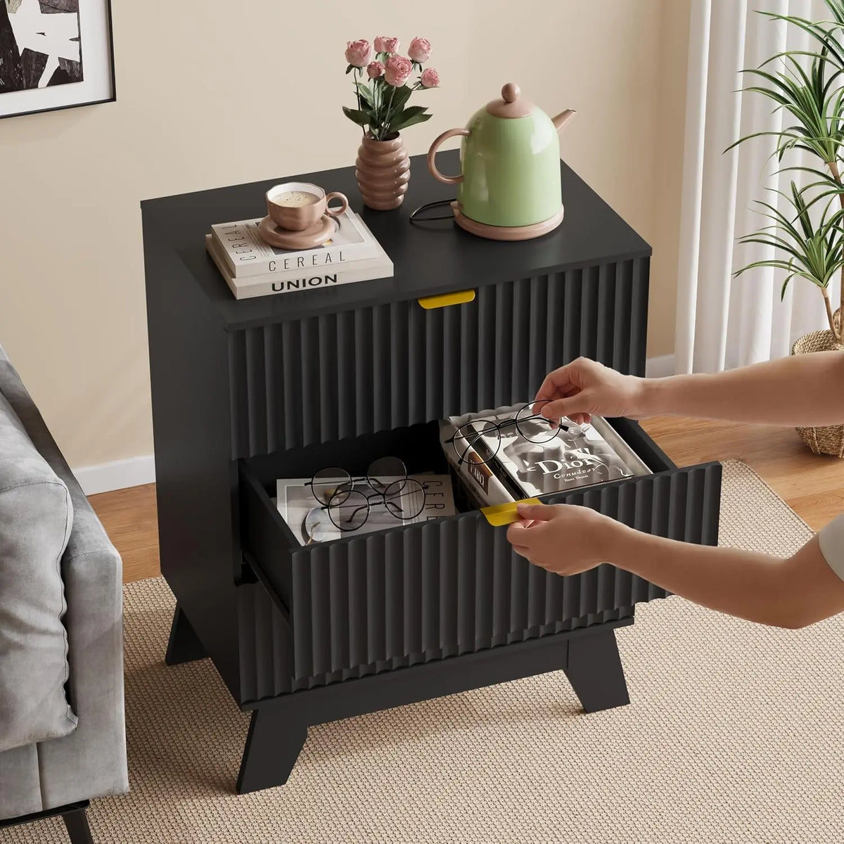 Fluted Three-Drawer Nightstand Set