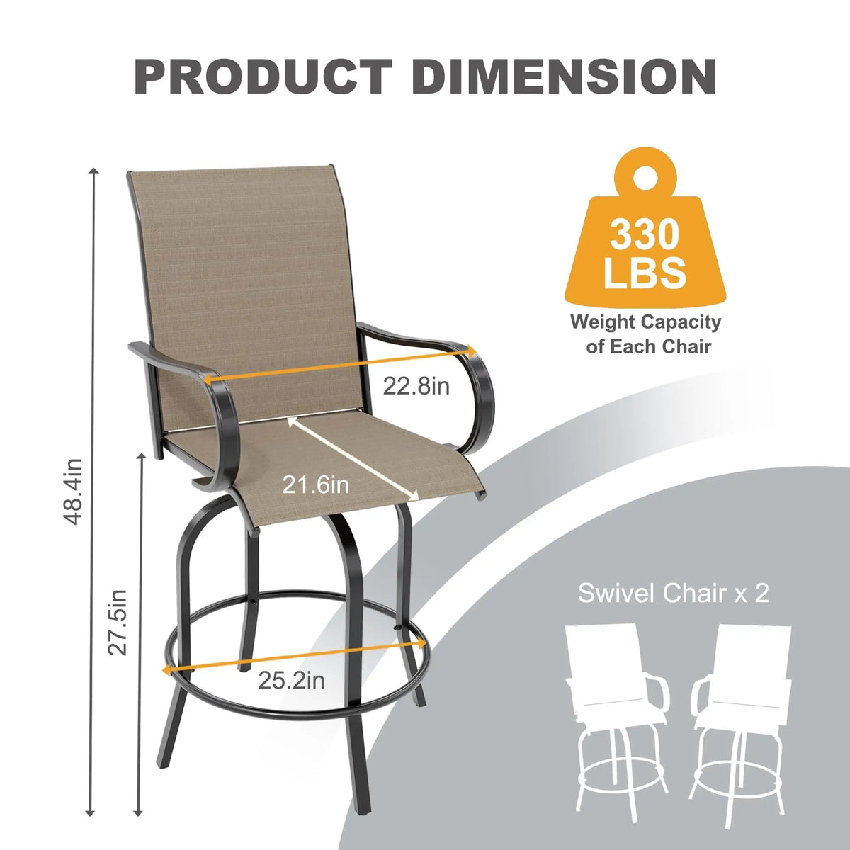 Set Of 2 All-Weather Swivel Bar Stools