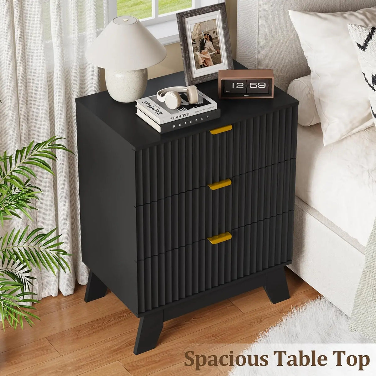 Fluted Three-Drawer Nightstand Set