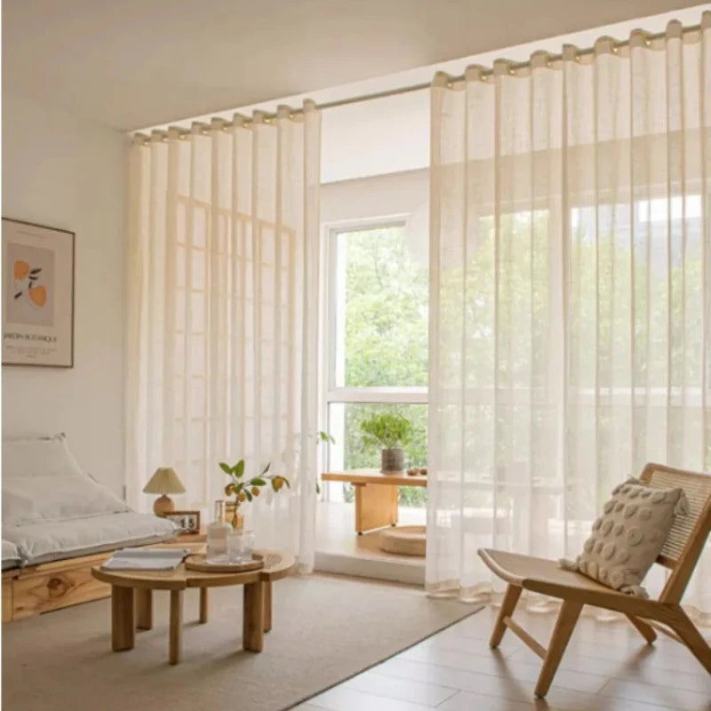 White Sheer Linen Look Curtains