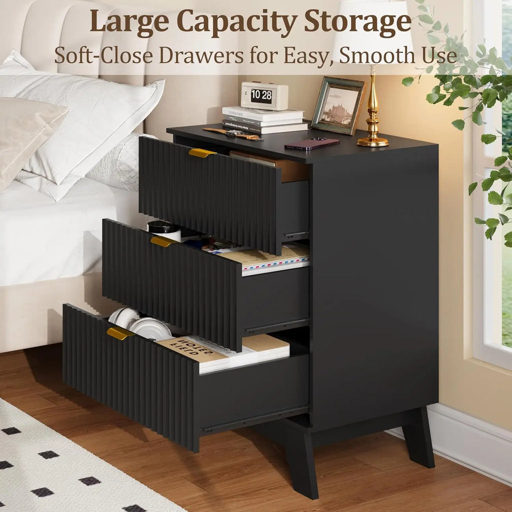 Fluted Three-Drawer Nightstand Set